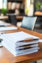 Stack of documents on wooden desk in office Royalty Free Stock Photo