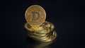 Stack of doge coin top of bitcoin Digital currency. Cryptocurrency doge the new virtual money Close up 3D render of golden Royalty Free Stock Photo