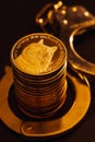Dogecoins and handcuffs Royalty Free Stock Photo