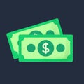 Stack of dollar bills on a dark background. Royalty Free Stock Photo