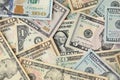 Stack of dollar bills. Hundred, fifty, twenty, ten, five dollars banknote close up Royalty Free Stock Photo