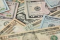 Stack of dollar bills. Hundred, fifty, twenty, ten, five dollars banknote close up Royalty Free Stock Photo