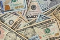 Stack of dollar bills. Hundred, fifty, twenty, ten, five dollars banknote close up Royalty Free Stock Photo