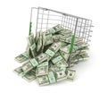 Stack of dollar bills in the shopping basket. Royalty Free Stock Photo