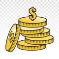 Stack of dollar coins or payment dollar bill vector flat icon on a transparent background Royalty Free Stock Photo