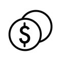 Stack of dollar coins vector icon. Black and white cash illustration. Outline linear money icon. Royalty Free Stock Photo