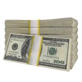 Stack of 100 Dollars banknote bill USA money banknote white background. Isolated