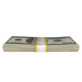 Stack of 100 Dollars banknote bill USA money banknote on a white background.