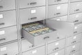 Stack of Dollars in Opened Bank Safe Deposit Box. 3d Rendering Royalty Free Stock Photo