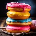 a stack of donuts with frosting