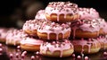 A stack of doughnuts with chocolate pink color background