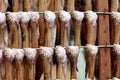 Stack of dried skin fish in Japan fishery local fish market.