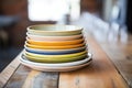 stack of earthenware plates with rustic glazes