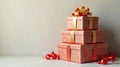 A stack of elegant gift boxes adorned with delicate patterns and shimmering ribbons, a symbol of thoughtful presents and festive Royalty Free Stock Photo