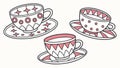 Stack of Elegant Teacups and Saucers Vector Art, vector design Generative AI Royalty Free Stock Photo