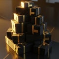 A stack of elegantly wrapped gift boxes arranged in a pyramid formation. Each box is wrapped in Royalty Free Stock Photo