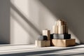 Stack of elegantly wrapped gift boxes with soft light and shadows creating a festive atmosphere Royalty Free Stock Photo