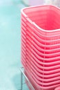 Stack empty baskets in the supermarket