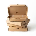 Stack of empty cardboard pizza boxes ready for packaging hot pizzas Royalty Free Stock Photo