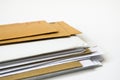 Stack of envelopes with copy space on a white background Royalty Free Stock Photo