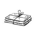 Stack of envelopes tied with a rope. Sending emails by mail. Love correspondence. Vector hand-drawn illustration in