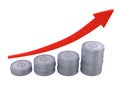 Stack of Ethereum Coins with Arrow Up Isolated