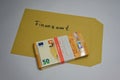 Stack of euro banknotes on envelope labeled with finance office text in German Royalty Free Stock Photo