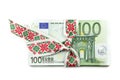 Stack of Euro banknotes with ribbon. 100 Euro banknotes. Royalty Free Stock Photo