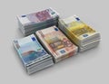 Stack of euro bills 3d