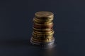 A stack of euro coins close-up on a dark background Royalty Free Stock Photo