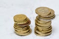 a stack of euro coins on a gray background, euro cent coins 2 Royalty Free Stock Photo