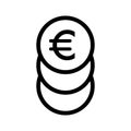 Stack of euro coins vector icon. Black and white cash illustration. Outline linear money icon. Royalty Free Stock Photo