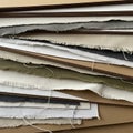 A stack of fabric samples is layered with edges showing various earthy colors: off- Royalty Free Stock Photo