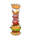 Stack Falling Burger art illustration PNG