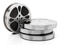 Stack of film reels inside metal container. 3D illustration