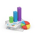 Stack of Financial Reports with Bar and Pie Charts on White Background graphs data Royalty Free Stock Photo