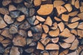 Stack of firewood. Abstract wood log background close-up. Royalty Free Stock Photo