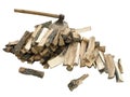 Stack of firewood with an axe