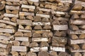 Stack of firewood of birch. Closeup