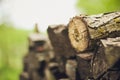 A stack of firewood close up