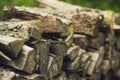 A stack of firewood close up