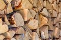 Stack of firewood, close up
