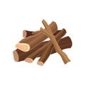Stack of firewood. Dry logs for bonfire. Wood lumber production industry. Wooden material. Detailed flat vector element