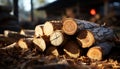 Stack of firewood in a forest, ready for winter generated by AI Royalty Free Stock Photo