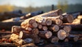 Stack of firewood in the forest, ready for winter generated by AI Royalty Free Stock Photo