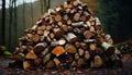 Stack of firewood in the forest, ready for winter generated by AI Royalty Free Stock Photo
