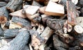 Stack of firewood.The logs of fire wood.Wood chips. Royalty Free Stock Photo