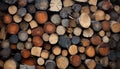 Stack of firewood, nature fuel, ready for winter warmth generated by AI Royalty Free Stock Photo