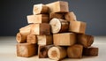 Stack of firewood, nature fuel for winter, in lumberyard generated by AI