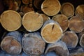 Stack of firewood in rustic barn Royalty Free Stock Photo